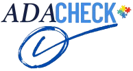 The ADA Check Logo with black and blue fonts, a colorful puzzle piece often associated with Autism Awareness, and checkmark of completion. 